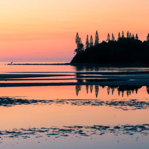 cadre-photo-plage-mer-reflet-pins-nouvelle-caledonie-lever-de-soleil